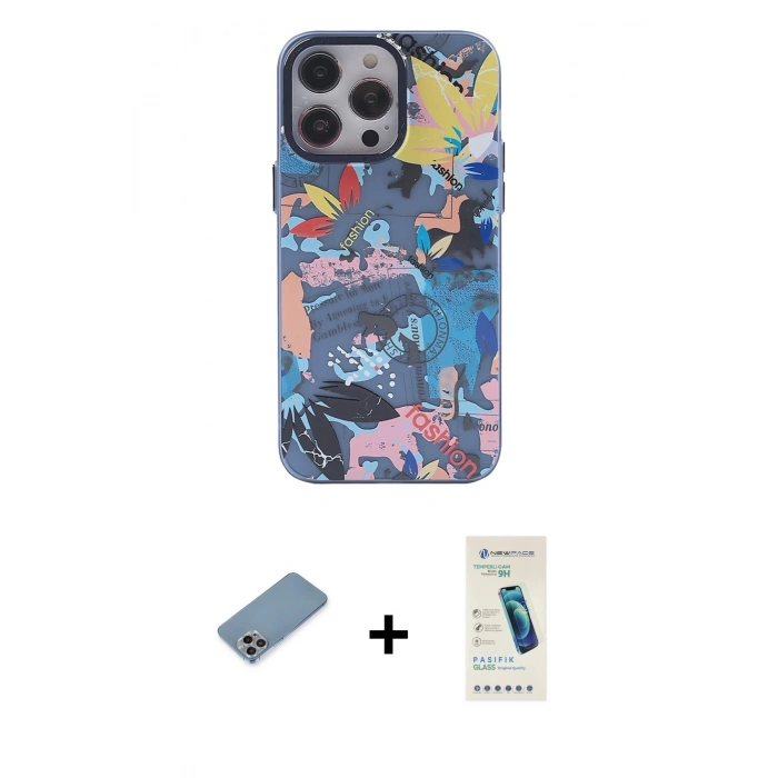 MARSİLYAN™- iPhone 13 Pro Max Kılıf Zirve Form Özel Seri - Şeffaf Pasifik Cam Ekran Koruyucu + Shine Kamera Lens Koruma Cam - GI