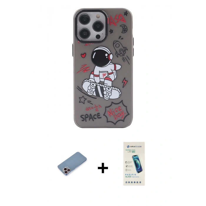 MARSİLYAN™- iPhone 13 Pro Max Kılıf Zirve Form Özel Seri - Şeffaf Pasifik Cam Ekran Koruyucu + Shine Kamera Lens Koruma Cam - PE