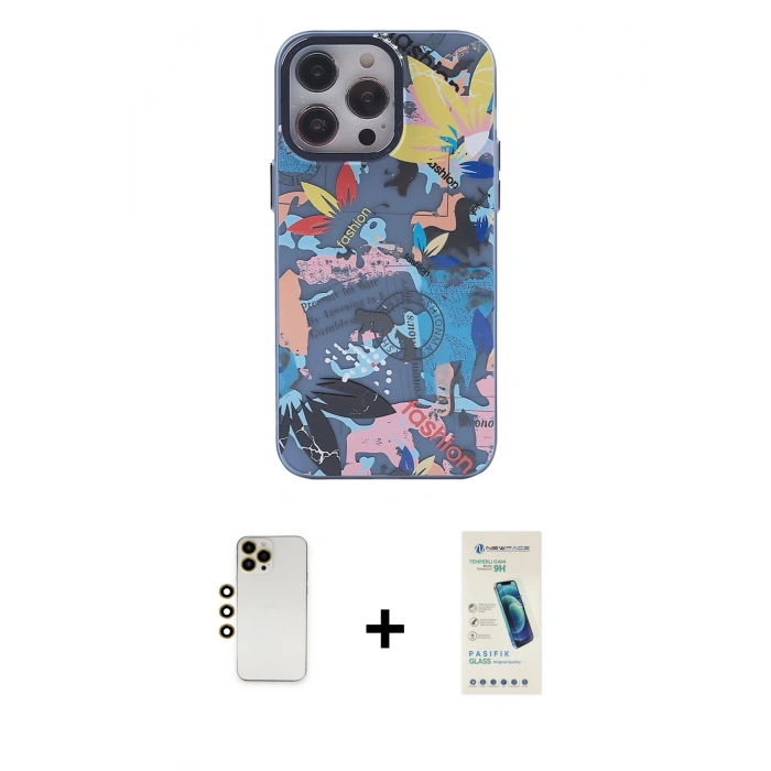 MARSİLYAN™- iPhone 13 Pro Max Kılıf Zirve Form Özel Seri - Şeffaf Pasifik Cam Ekran Koruyucu + Shine Kamera Lens - GD