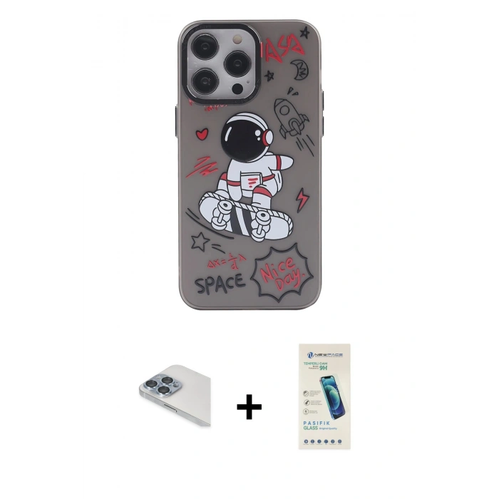 MARSİLYAN™- iPhone 13 Pro Max Kılıf Zirve Form Özel Seri - Şeffaf Pasifik Cam Ekran Koruyucu + Pers Alüminyum Kamera Lens - SABE