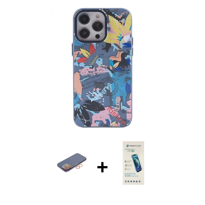 MARSİLYAN™- iPhone 13 Pro Max Kılıf Zirve Form Özel Seri - Şeffaf Pasifik Cam Ekran Koruyucu + Renkli Kamera Lens Koruma Cam - TU