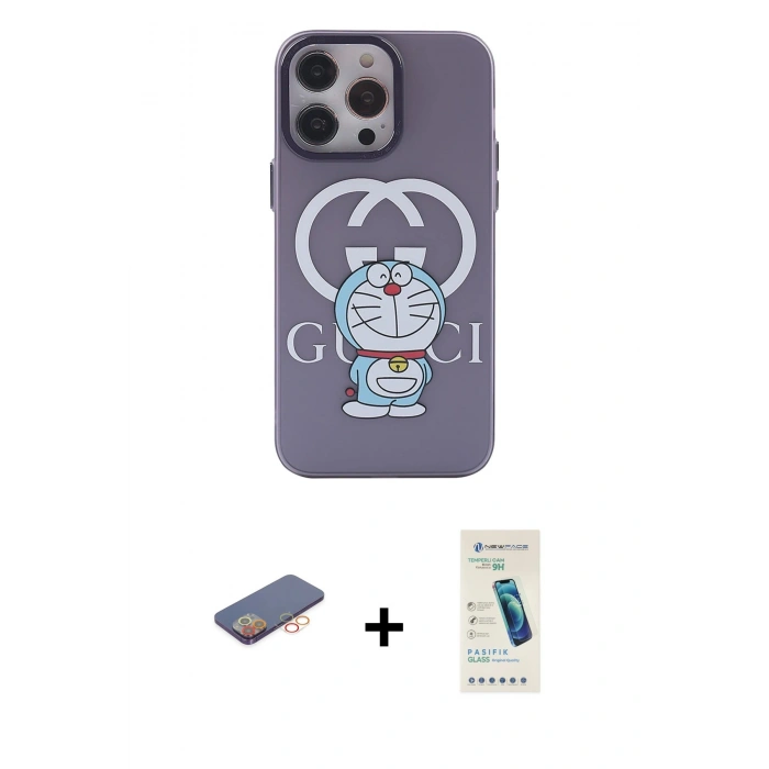 MARSİLYAN™- iPhone 13 Pro Max Kılıf Zirve Form Özel Seri - Şeffaf Pasifik Cam Ekran Koruyucu + Renkli Kamera Lens Koruma Cam - TU