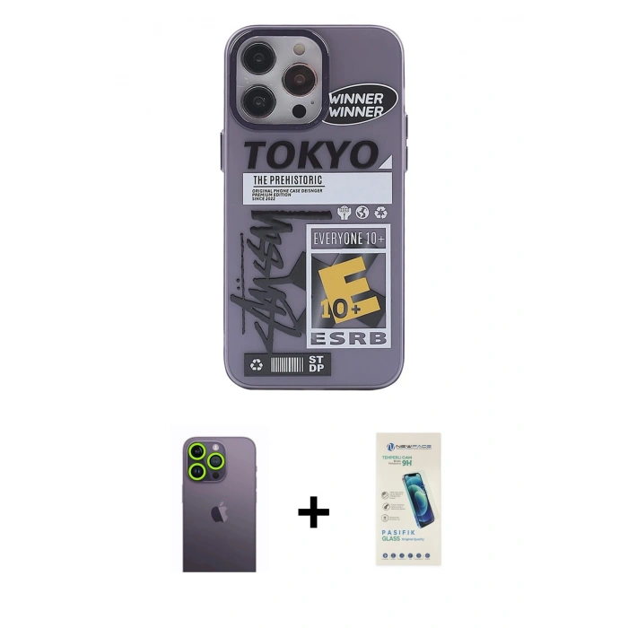 MARSİLYAN™- iPhone 13 Pro Max Kılıf Zirve Form Özel Seri - Şeffaf Pasifik Cam Ekran Koruyucu + Neon Fosforlu Kamera Lens - YL