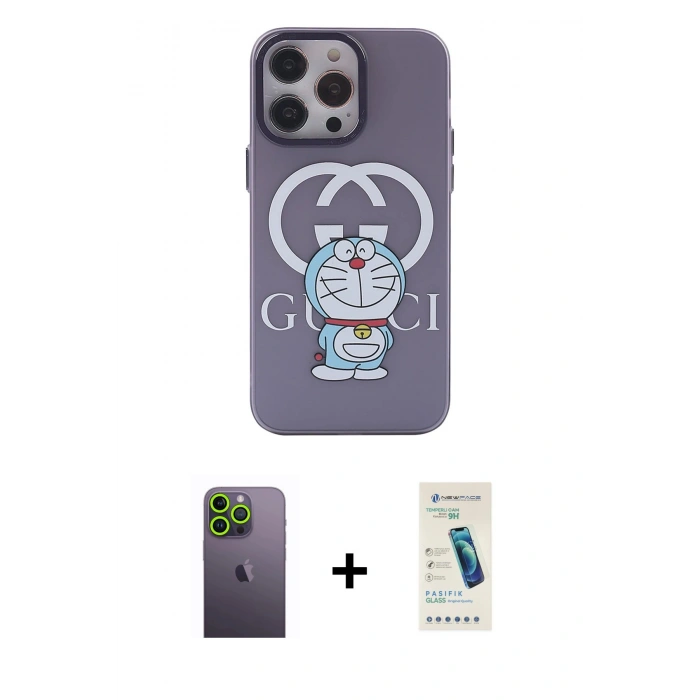 MARSİLYAN™- iPhone 13 Pro Max Kılıf Zirve Form Özel Seri - Şeffaf Pasifik Cam Ekran Koruyucu + Neon Fosforlu Kamera Lens - YL