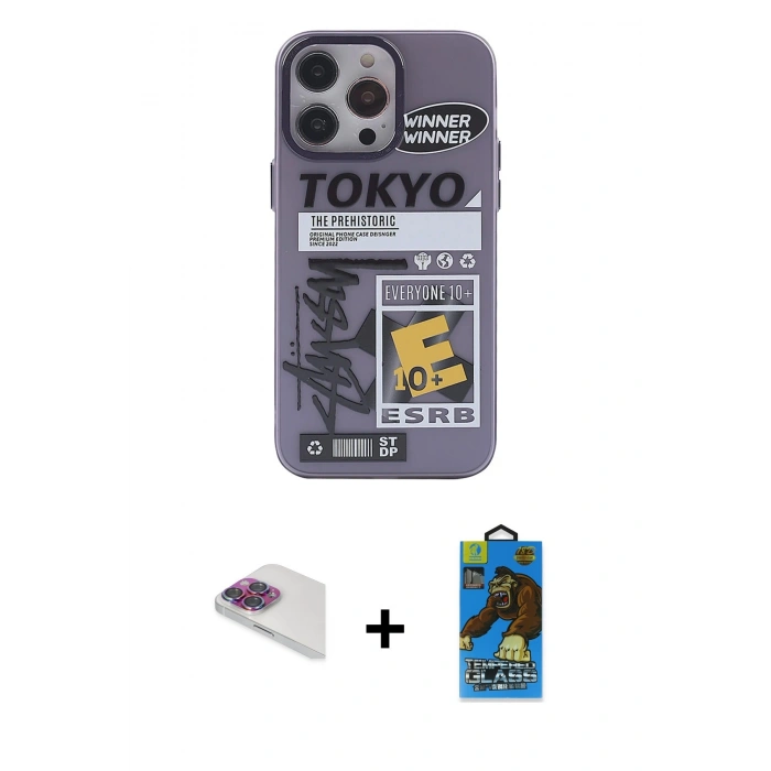 MARSİLYAN™- iPhone 13 Pro Max Kılıf Zirve Form Özel Seri - Siyah 18D Cam Ekran Koruyucu + Pers Alüminyum Kamera Lens - GI