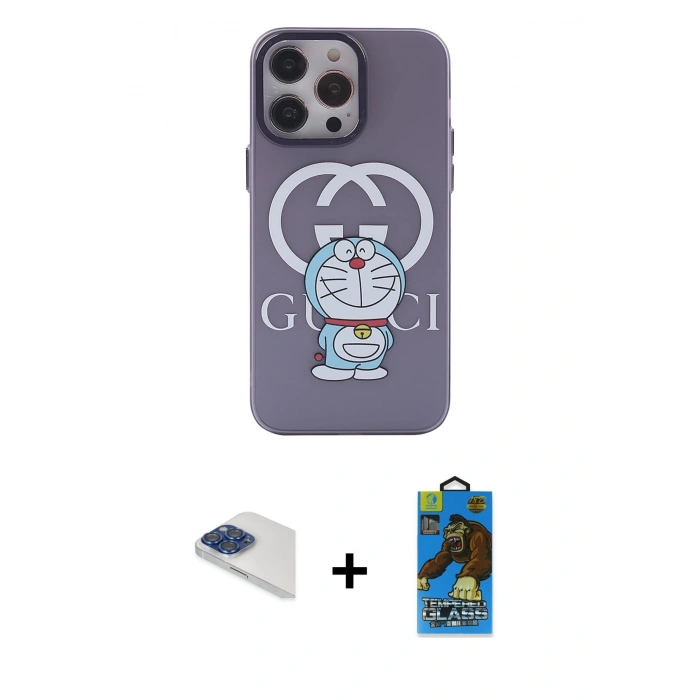 MARSİLYAN™- iPhone 13 Pro Max Kılıf Zirve Form Özel Seri - Siyah 18D Cam Ekran Koruyucu + Lacivert Pers Alüminyum Kamera Lens