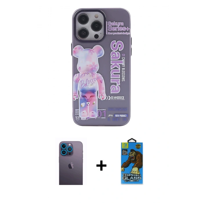 MARSİLYAN™- iPhone 13 Pro Max Kılıf Zirve Form Özel Seri - Siyah 18D Cam Ekran Koruyucu + Neon Fosforlu Kamera Lens - MI