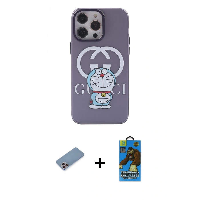 MARSİLYAN™- iPhone 13 Pro Max Kılıf Zirve Form Özel Seri - Siyah 18D Cam Ekran Koruyucu + Pembe Shine Kamera Lens Koruma Cam
