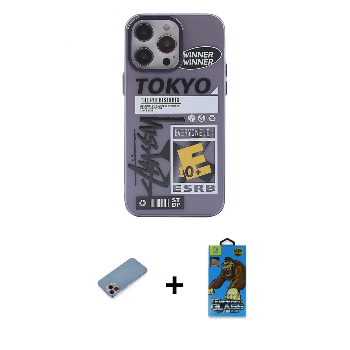 MARSİLYAN™- iPhone 13 Pro Max Kılıf Zirve Form Özel Seri - Siyah 18D Cam Ekran Koruyucu + Pembe Shine Kamera Lens Koruma Cam
