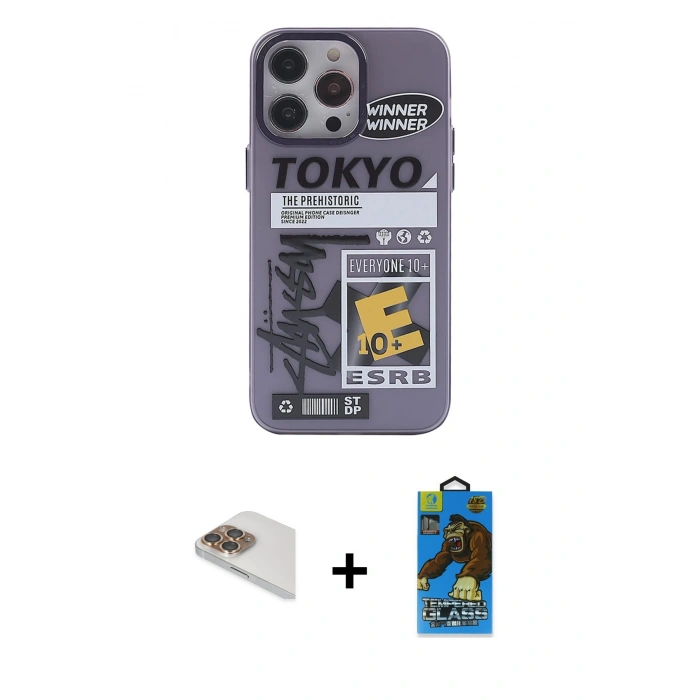 MARSİLYAN™- iPhone 13 Pro Max Kılıf Zirve Form Özel Seri - Siyah 18D Cam Ekran Koruyucu + Pers Alüminyum Kamera Lens - GD