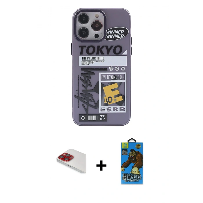 MARSİLYAN™- iPhone 13 Pro Max Kılıf Zirve Form Özel Seri - Siyah 18D Cam Ekran Koruyucu + Pers Alüminyum Kamera Lens - KI