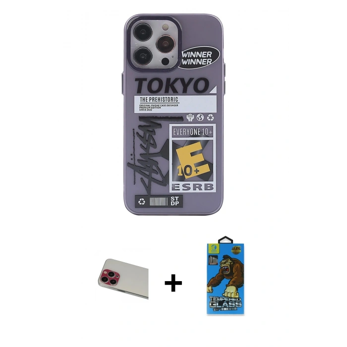 MARSİLYAN™- iPhone 13 Pro Max Kılıf Zirve Form Özel Seri - Siyah 18D Cam Ekran Koruyucu + Rainbow Kamera Lens Koruma Cam - KI