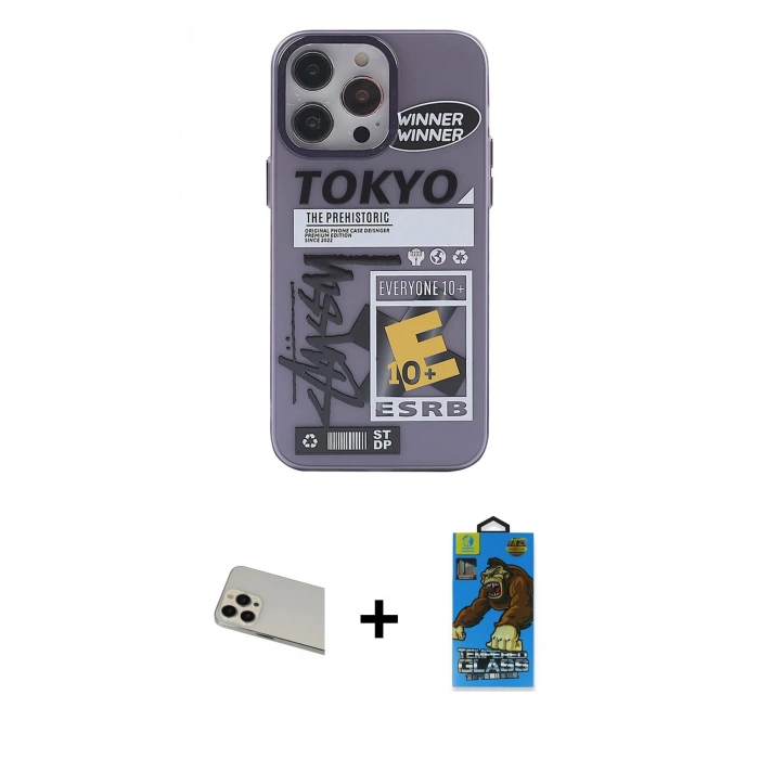 MARSİLYAN™- iPhone 13 Pro Max Kılıf Zirve Form Özel Seri - Siyah 18D Cam Ekran Koruyucu + Rainbow Kamera Lens Koruma Cam - REGD