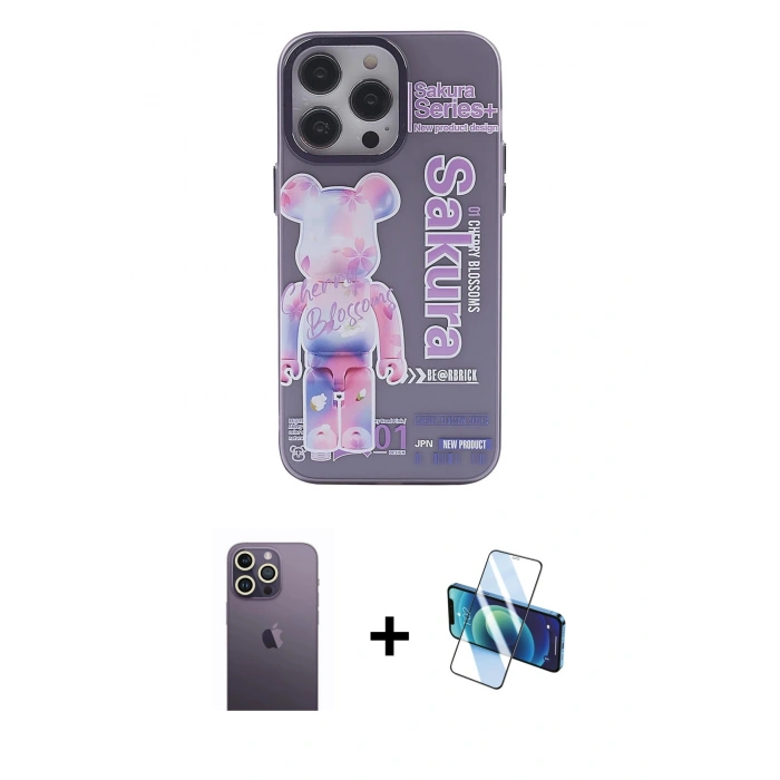 MARSİLYAN™- iPhone 13 Pro Max Kılıf Zirve Form Özel Seri - Siyah 3D Antistatik Cam Ekran Koruyucu + Neon Fosforlu Kamera Lens - BZ