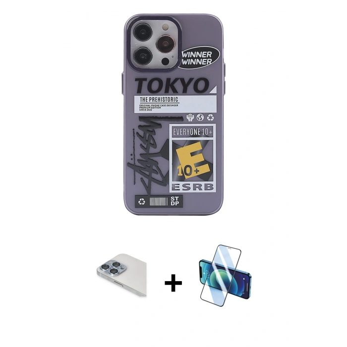 MARSİLYAN™- iPhone 13 Pro Max Kılıf Zirve Form Özel Seri - Siyah 3D Antistatik Cam Ekran Koruyucu + Pers Alüminyum Kamera Lens - SABE
