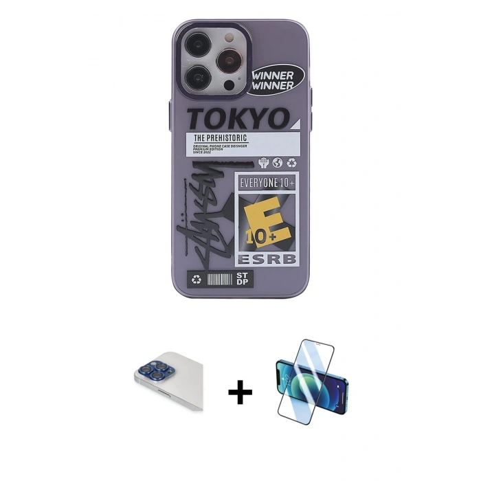 MARSİLYAN™- iPhone 13 Pro Max Kılıf Zirve Form Özel Seri - Siyah 3D Antistatik Cam Ekran Koruyucu + Pers Alüminyum Kamera Lens - LT