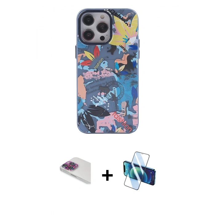 MARSİLYAN™- iPhone 13 Pro Max Kılıf Zirve Form Özel Seri - Siyah 3D Antistatik Cam Ekran Koruyucu + Pers Alüminyum Kamera Lens - GI