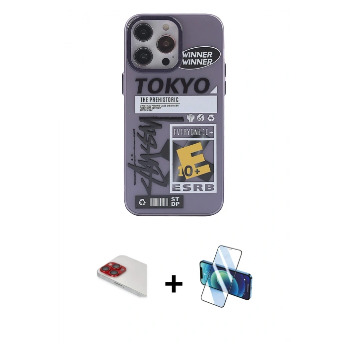 MARSİLYAN™- iPhone 13 Pro Max Kılıf Zirve Form Özel Seri - Siyah 3D Antistatik Cam Ekran Koruyucu + Pers Alüminyum Kamera Lens - KI