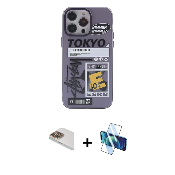 MARSİLYAN™- iPhone 13 Pro Max Kılıf Zirve Form Özel Seri - Siyah 3D Antistatik Cam Ekran Koruyucu + Pers Alüminyum Kamera Lens - GD