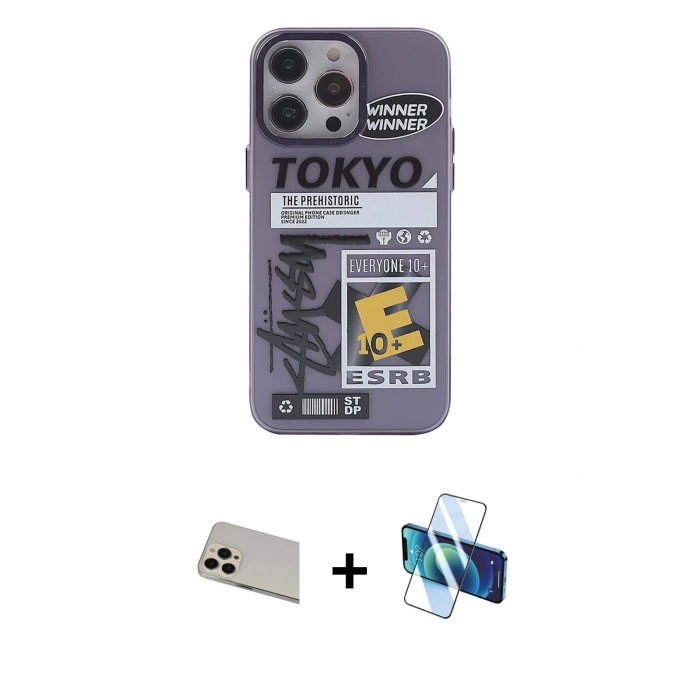 MARSİLYAN™- iPhone 13 Pro Max Kılıf Zirve Form Özel Seri - Siyah 3D Antistatik Cam Ekran Koruyucu + Rainbow Kamera Lens Koruma Cam - REGD