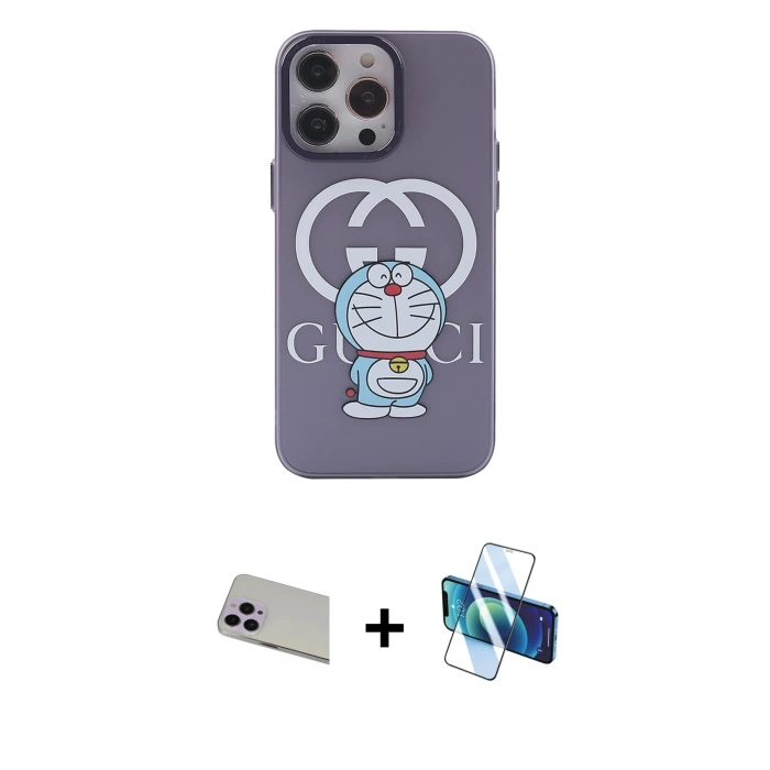 MARSİLYAN™- iPhone 13 Pro Max Kılıf Zirve Form Özel Seri - Siyah 3D Antistatik Cam Ekran Koruyucu + Rainbow Kamera Lens Koruma Cam - MR
