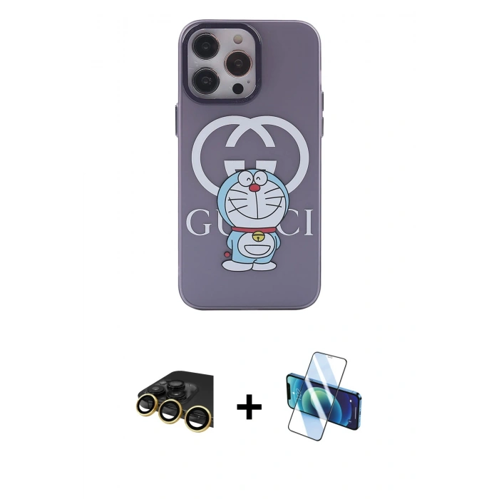 MARSİLYAN™- iPhone 13 Pro Max Kılıf Zirve Form Özel Seri - Siyah 3D Antistatik Cam Ekran Koruyucu + Raze Metal Kamera Lens - GD