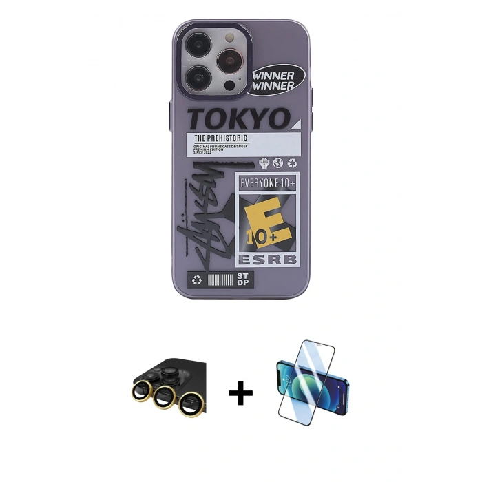 MARSİLYAN™- iPhone 13 Pro Max Kılıf Zirve Form Özel Seri - Siyah 3D Antistatik Cam Ekran Koruyucu + Raze Metal Kamera Lens - GD