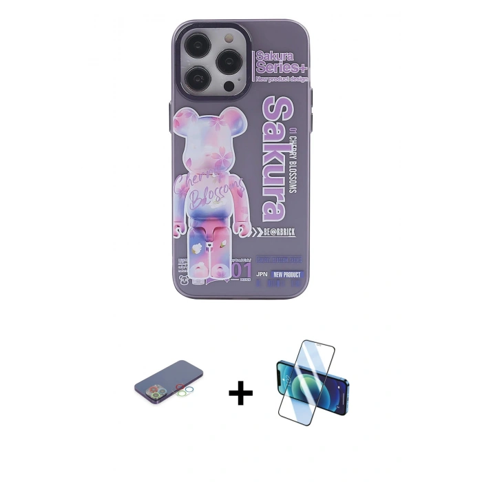 MARSİLYAN™- iPhone 13 Pro Max Kılıf Zirve Form Özel Seri - Siyah 3D Antistatik Cam Ekran Koruyucu + Renkli Kamera Lens Koruma Cam - MI