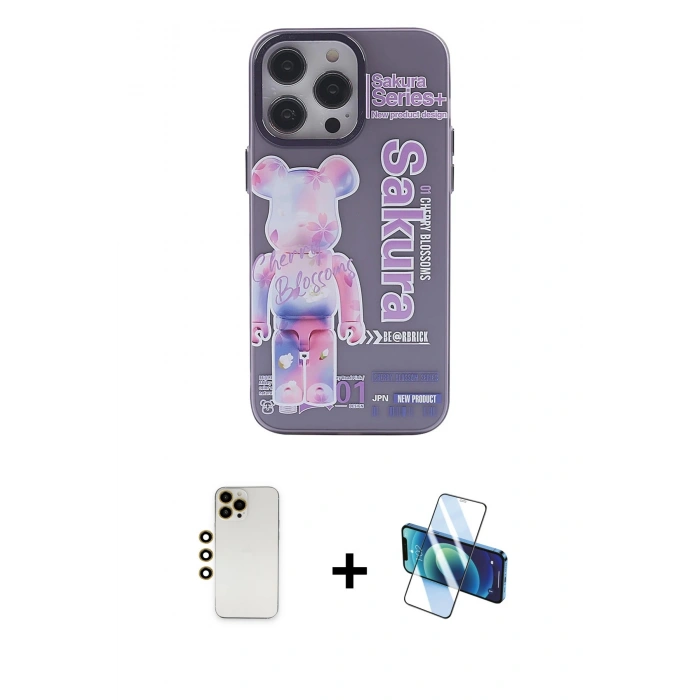 MARSİLYAN™- iPhone 13 Pro Max Kılıf Zirve Form Özel Seri - Siyah 3D Antistatik Cam Ekran Koruyucu + Shine Kamera Lens - GD