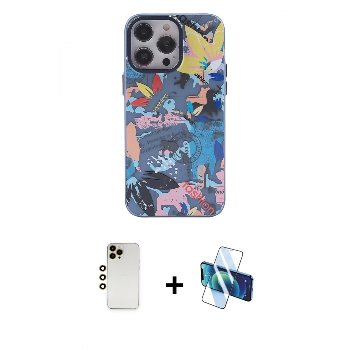MARSİLYAN™- iPhone 13 Pro Max Kılıf Zirve Form Özel Seri - Siyah 3D Antistatik Cam Ekran Koruyucu + Shine Kamera Lens - GD