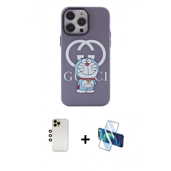 MARSİLYAN™- iPhone 13 Pro Max Kılıf Zirve Form Özel Seri - Siyah 3D Antistatik Cam Ekran Koruyucu + Shine Kamera Lens - GD