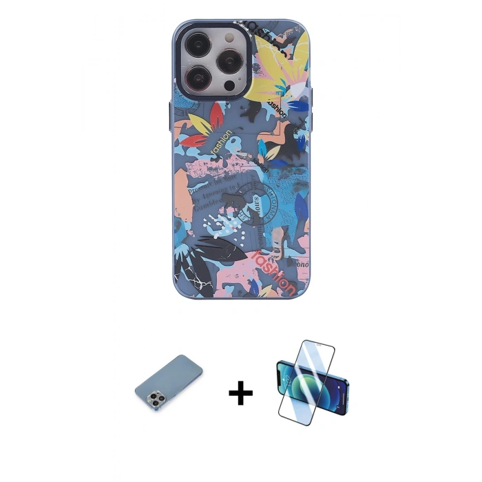 MARSİLYAN™- iPhone 13 Pro Max Kılıf Zirve Form Özel Seri - Siyah 3D Antistatik Cam Ekran Koruyucu + Shine Kamera Lens Koruma Cam - GI
