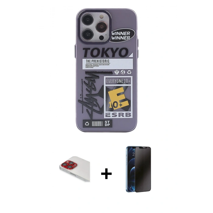 MARSİLYAN™- iPhone 13 Pro Max Kılıf Zirve Form Özel Seri - Siyah 3D Antistatik Hayalet Cam Ekran Koruyucu + Pers Alüminyum Kamera Lens - KI