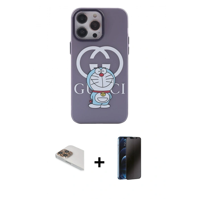 MARSİLYAN™- iPhone 13 Pro Max Kılıf Zirve Form Özel Seri - Siyah 3D Antistatik Hayalet Cam Ekran Koruyucu + Pers Alüminyum Kamera Lens - GD