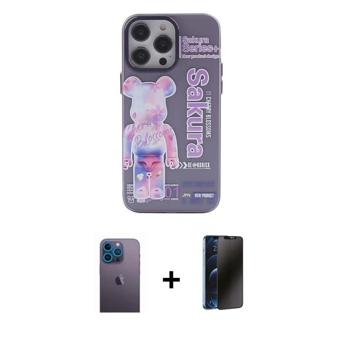 MARSİLYAN™- iPhone 13 Pro Max Kılıf Zirve Form Özel Seri - Siyah 3D Antistatik Hayalet Cam Ekran Koruyucu + Neon Fosforlu Kamera Lens - MI