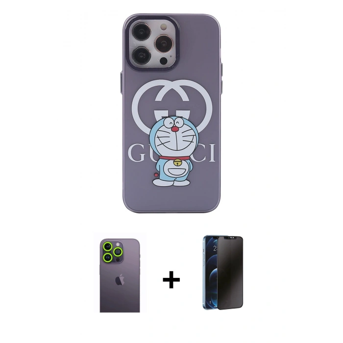 MARSİLYAN™- iPhone 13 Pro Max Kılıf Zirve Form Özel Seri - Siyah 3D Antistatik Hayalet Cam Ekran Koruyucu + Neon Fosforlu Kamera Lens - YL