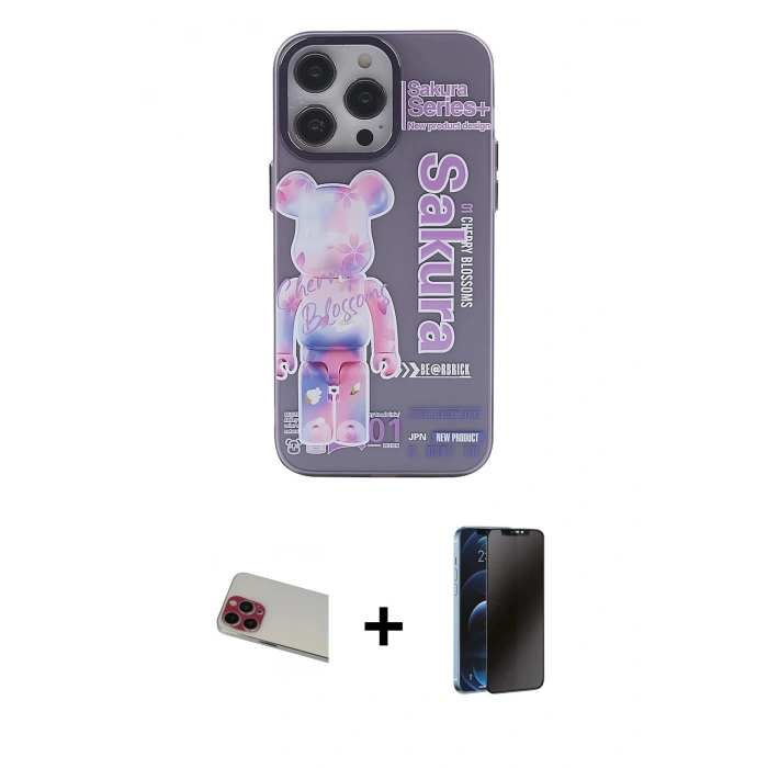 MARSİLYAN™- iPhone 13 Pro Max Kılıf Zirve Form Özel Seri - Siyah 3D Antistatik Hayalet Cam Ekran Koruyucu + Rainbow Kamera Lens Koruma Cam - KI