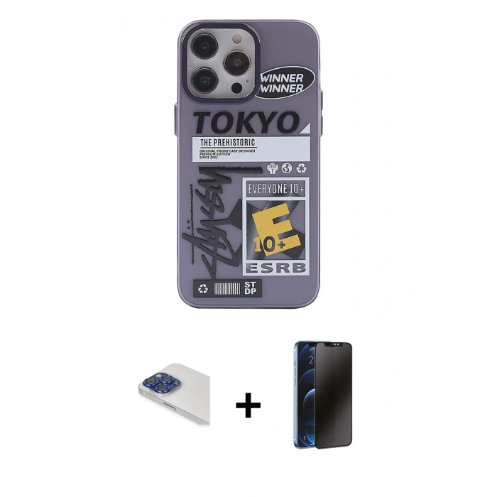 MARSİLYAN™- iPhone 13 Pro Max Kılıf Zirve Form Özel Seri - Siyah 3D Antistatik Hayalet Cam Ekran Koruyucu + Pers Alüminyum Kamera Lens - LT