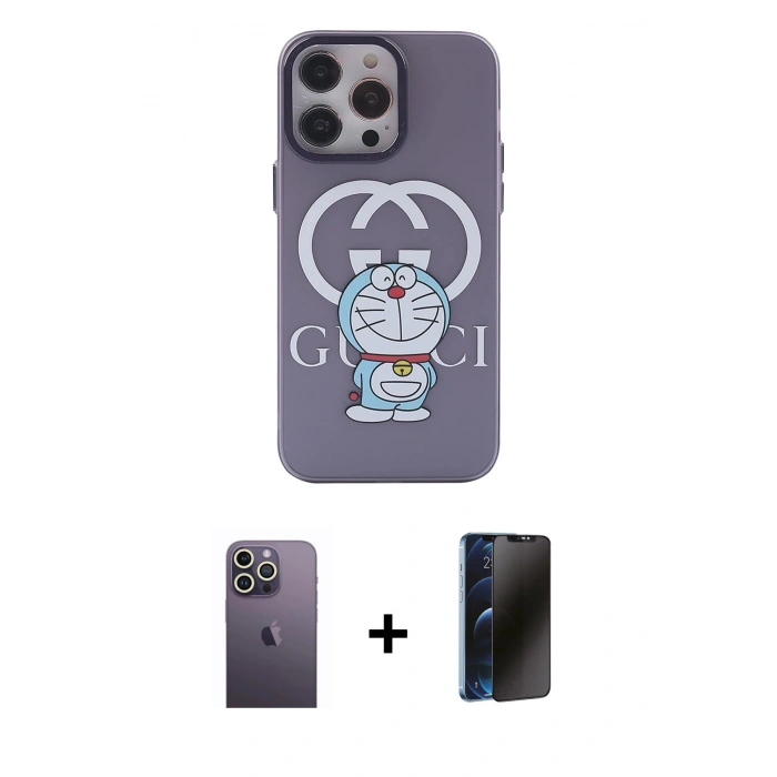 MARSİLYAN™- iPhone 13 Pro Max Kılıf Zirve Form Özel Seri - Siyah 3D Antistatik Hayalet Cam Ekran Koruyucu + Neon Fosforlu Kamera Lens - BZ