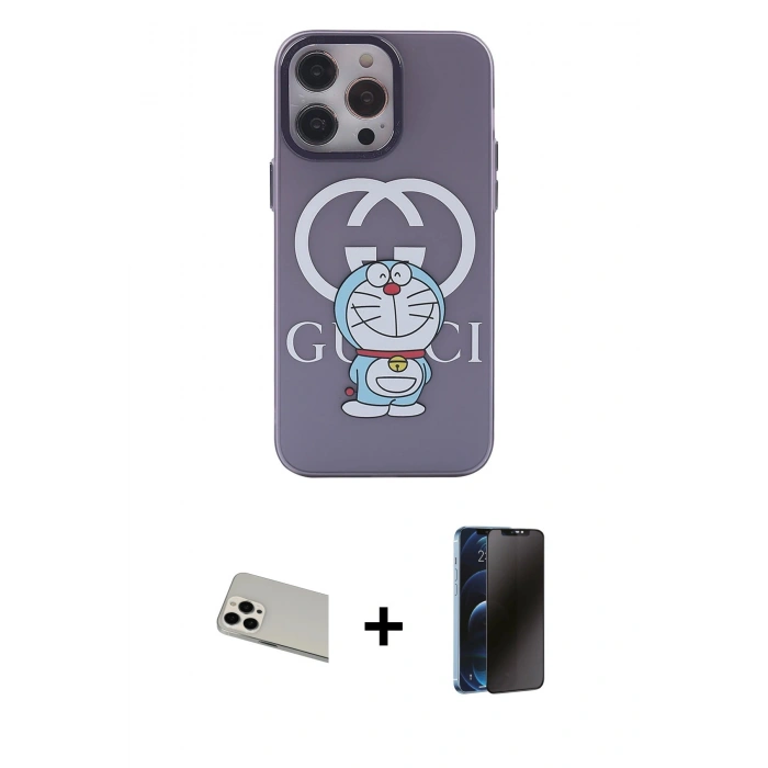 MARSİLYAN™- iPhone 13 Pro Max Kılıf Zirve Form Özel Seri - Siyah 3D Antistatik Hayalet Cam Ekran Koruyucu + Beyaz Rainbow Kamera Lens Koruma Cam