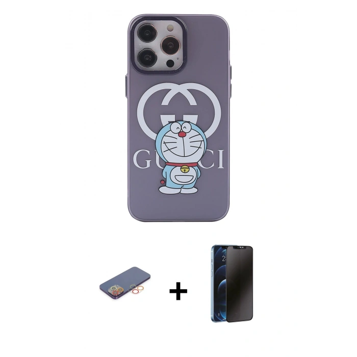 MARSİLYAN™- iPhone 13 Pro Max Kılıf Zirve Form Özel Seri - Siyah 3D Antistatik Hayalet Cam Ekran Koruyucu + Renkli Kamera Lens Koruma Cam - TU
