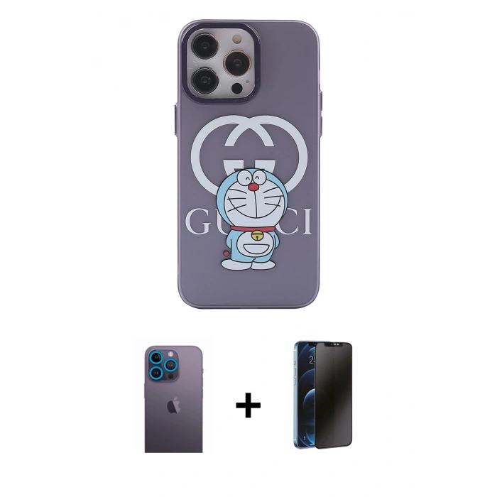 MARSİLYAN™- iPhone 13 Pro Max Kılıf Zirve Form Özel Seri - Siyah 3D Antistatik Hayalet Cam Ekran Koruyucu + Neon Fosforlu Kamera Lens - MI