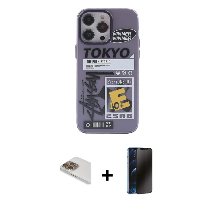 MARSİLYAN™- iPhone 13 Pro Max Kılıf Zirve Form Özel Seri - Siyah 3D Antistatik Hayalet Cam Ekran Koruyucu + Pers Alüminyum Kamera Lens - GD