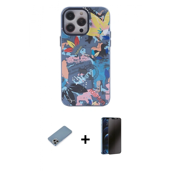 MARSİLYAN™- iPhone 13 Pro Max Kılıf Zirve Form Özel Seri - Siyah 3D Antistatik Hayalet Cam Ekran Koruyucu + Shine Kamera Lens Koruma Cam - GI