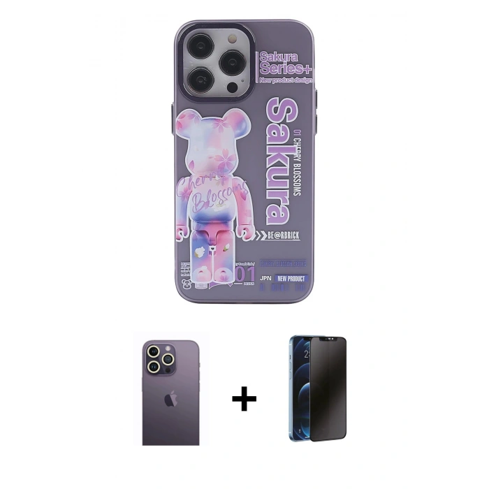 MARSİLYAN™- iPhone 13 Pro Max Kılıf Zirve Form Özel Seri - Siyah 3D Antistatik Hayalet Cam Ekran Koruyucu + Neon Fosforlu Kamera Lens - BZ