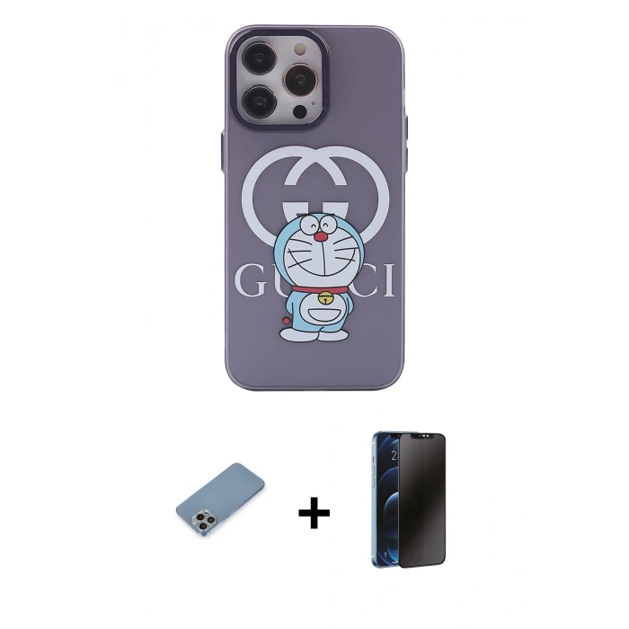 MARSİLYAN™- iPhone 13 Pro Max Kılıf Zirve Form Özel Seri - Siyah 3D Antistatik Hayalet Cam Ekran Koruyucu + Shine Kamera Lens Koruma Cam - GI