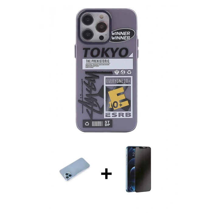 MARSİLYAN™- iPhone 13 Pro Max Kılıf Zirve Form Özel Seri - Siyah 3D Antistatik Hayalet Cam Ekran Koruyucu + Shine Kamera Lens Koruma Cam - MI