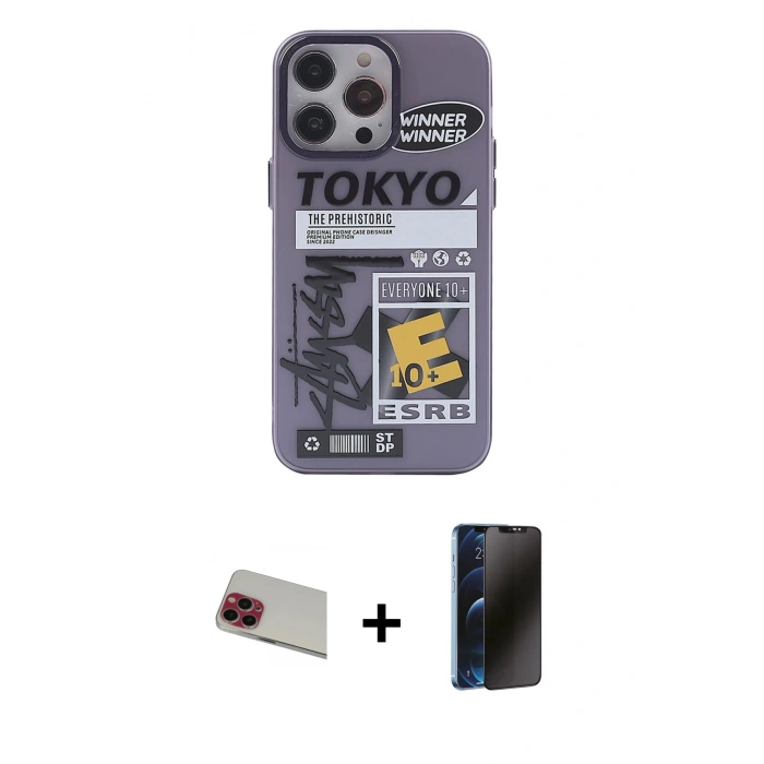 MARSİLYAN™- iPhone 13 Pro Max Kılıf Zirve Form Özel Seri - Siyah 3D Antistatik Hayalet Cam Ekran Koruyucu + Rainbow Kamera Lens Koruma Cam - KI