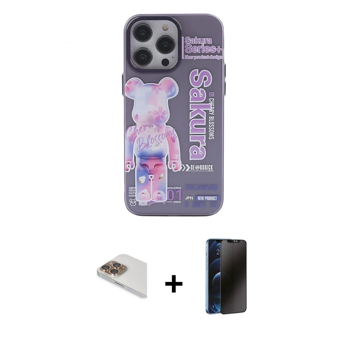 MARSİLYAN™- iPhone 13 Pro Max Kılıf Zirve Form Özel Seri - Siyah 3D Antistatik Hayalet Cam Ekran Koruyucu + Pers Alüminyum Kamera Lens - GD