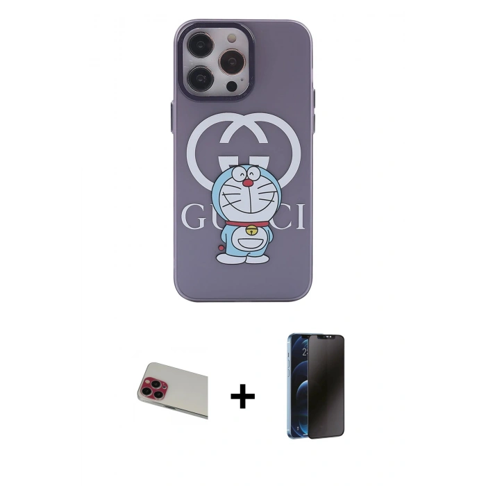 MARSİLYAN™- iPhone 13 Pro Max Kılıf Zirve Form Özel Seri - Siyah 3D Antistatik Hayalet Cam Ekran Koruyucu + Rainbow Kamera Lens Koruma Cam - KI